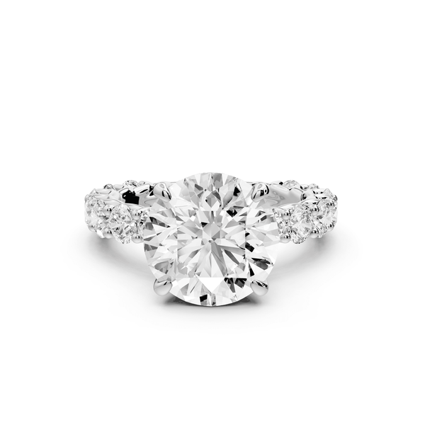 Siena - 3ct 14k white gold round Hidden Halo with Shared Prong Pavé Engagement Ring - Mr. Alex Jewelry