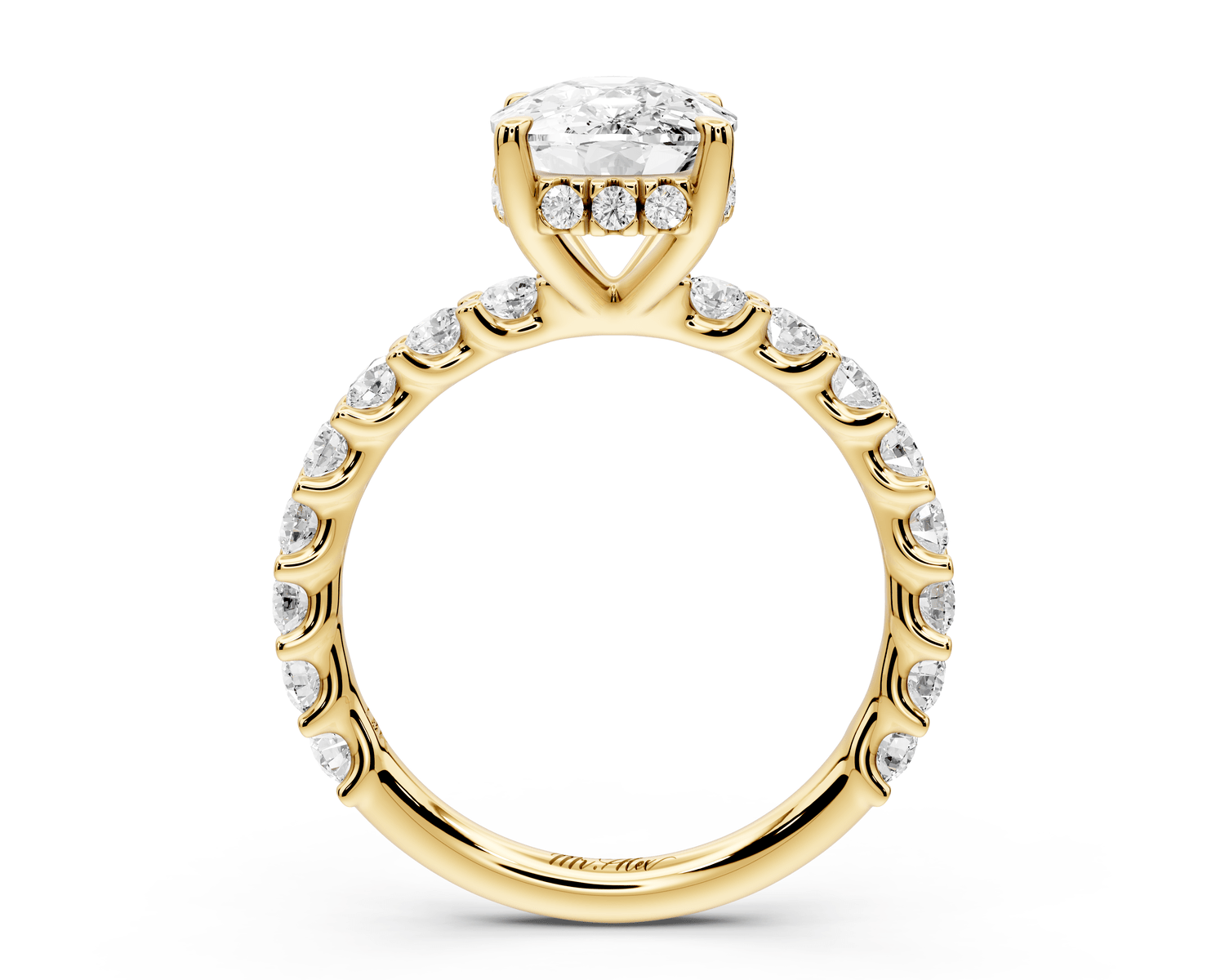 Siena - 3ct 14k yellow gold ecushion Hidden Halo with Shared Prong Pavé Engagement Ring - Mr. Alex Jewelry