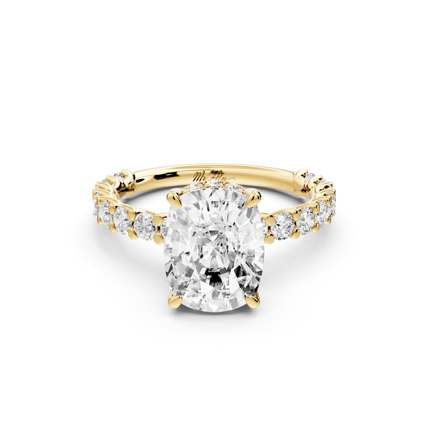 Siena - 3ct 14k yellow gold ecushion Hidden Halo with Shared Prong Pavé Engagement Ring - Mr. Alex Jewelry
