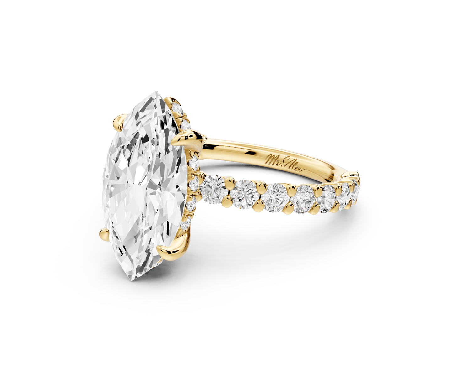 Siena - 3ct 14k yellow gold marquise Hidden Halo with Shared Prong Pavé Engagement Ring - Mr. Alex Jewelry