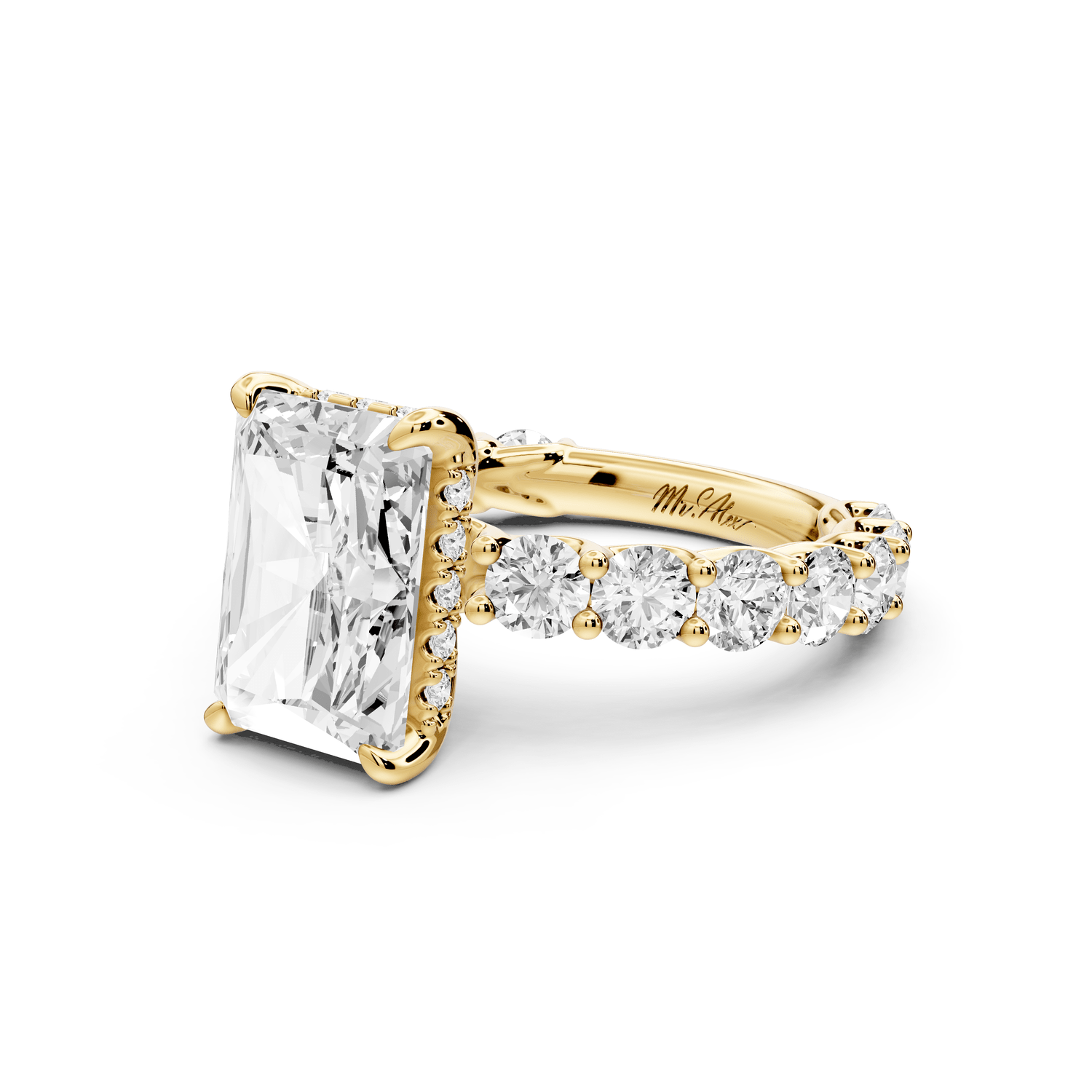 Siena - 3ct 14k yellow gold radiant Hidden Halo with Shared Prong Pavé Engagement Ring - Mr. Alex Jewelry