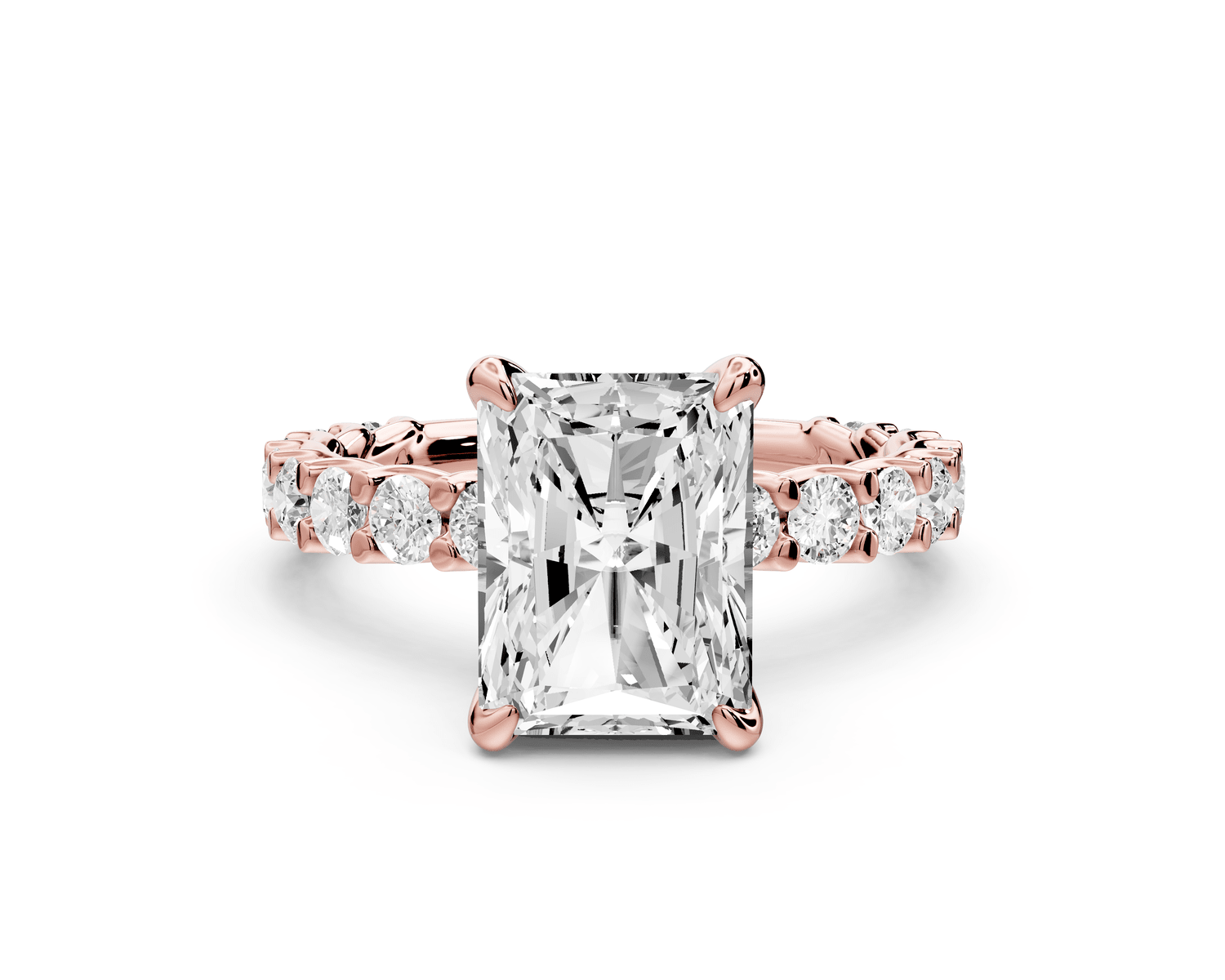 Siena - 3ct 18k rose gold emerald Hidden Halo with Shared Prong Pavé Engagement Ring - Mr. Alex Jewelry