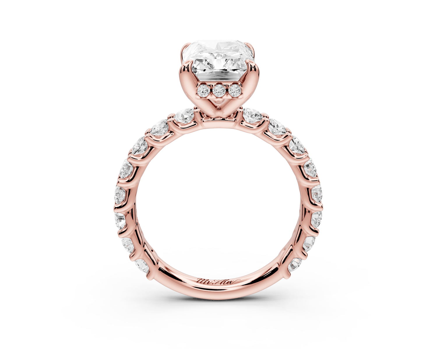 Siena - 3ct 18k rose gold emerald Hidden Halo with Shared Prong Pavé Engagement Ring - Mr. Alex Jewelry
