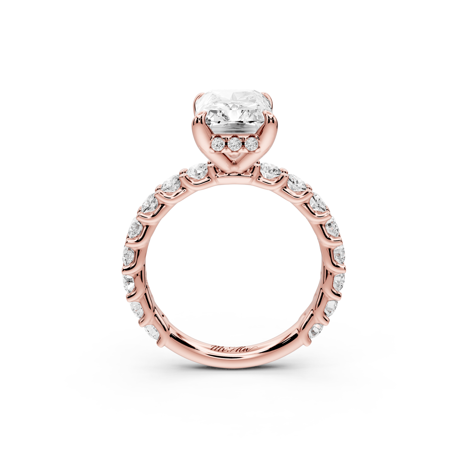 Siena - 3ct 18k rose gold emerald Hidden Halo with Shared Prong Pavé Engagement Ring - Mr. Alex Jewelry