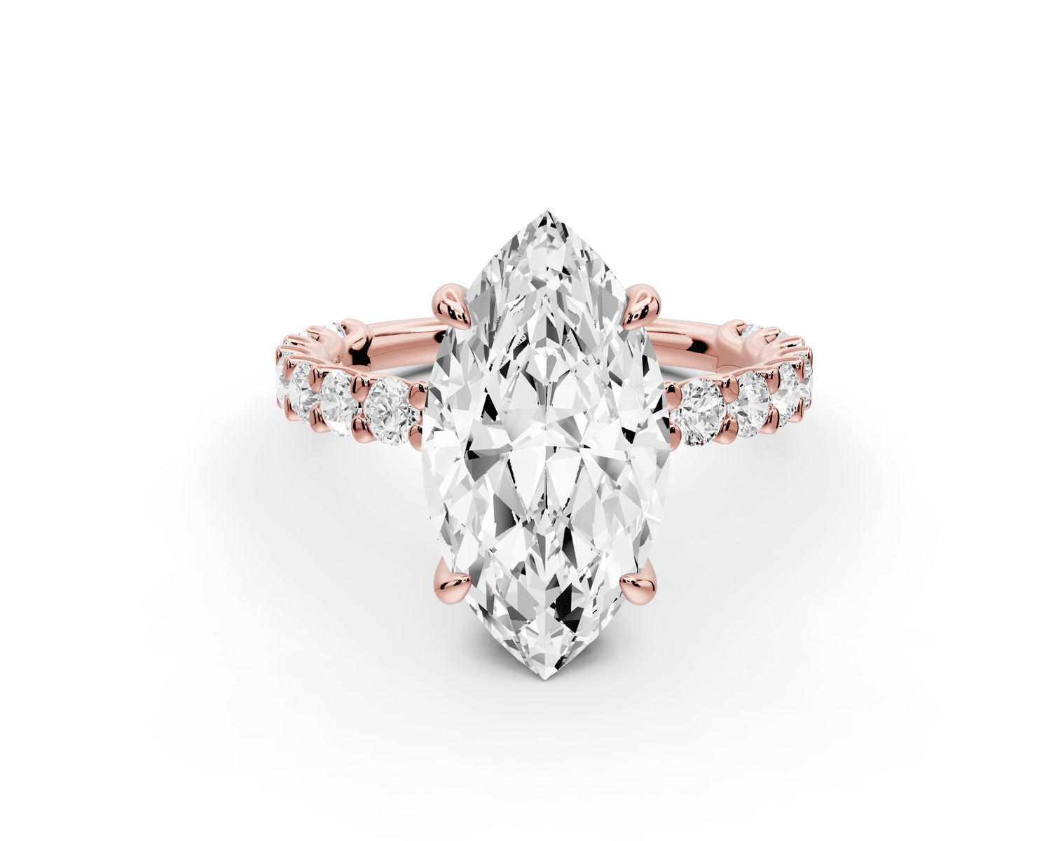 Siena - 3ct 18k rose gold marquise Hidden Halo with Shared Prong Pavé Engagement Ring - Mr. Alex Jewelry