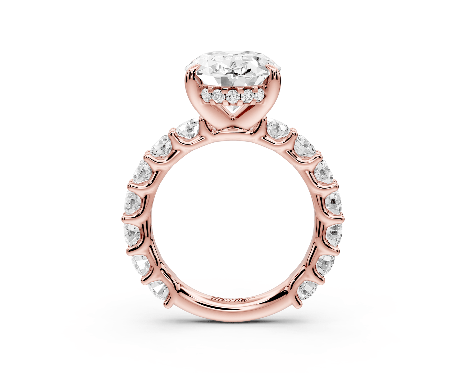 Siena - 3ct 18k rose gold oval Hidden Halo with Shared Prong Pavé Engagement Ring - Mr. Alex Jewelry
