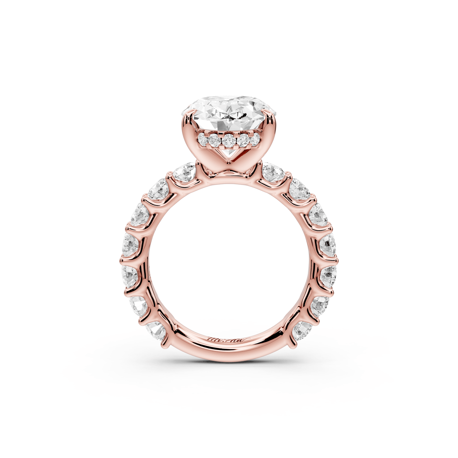 Siena - 3ct 18k rose gold oval Hidden Halo with Shared Prong Pavé Engagement Ring - Mr. Alex Jewelry