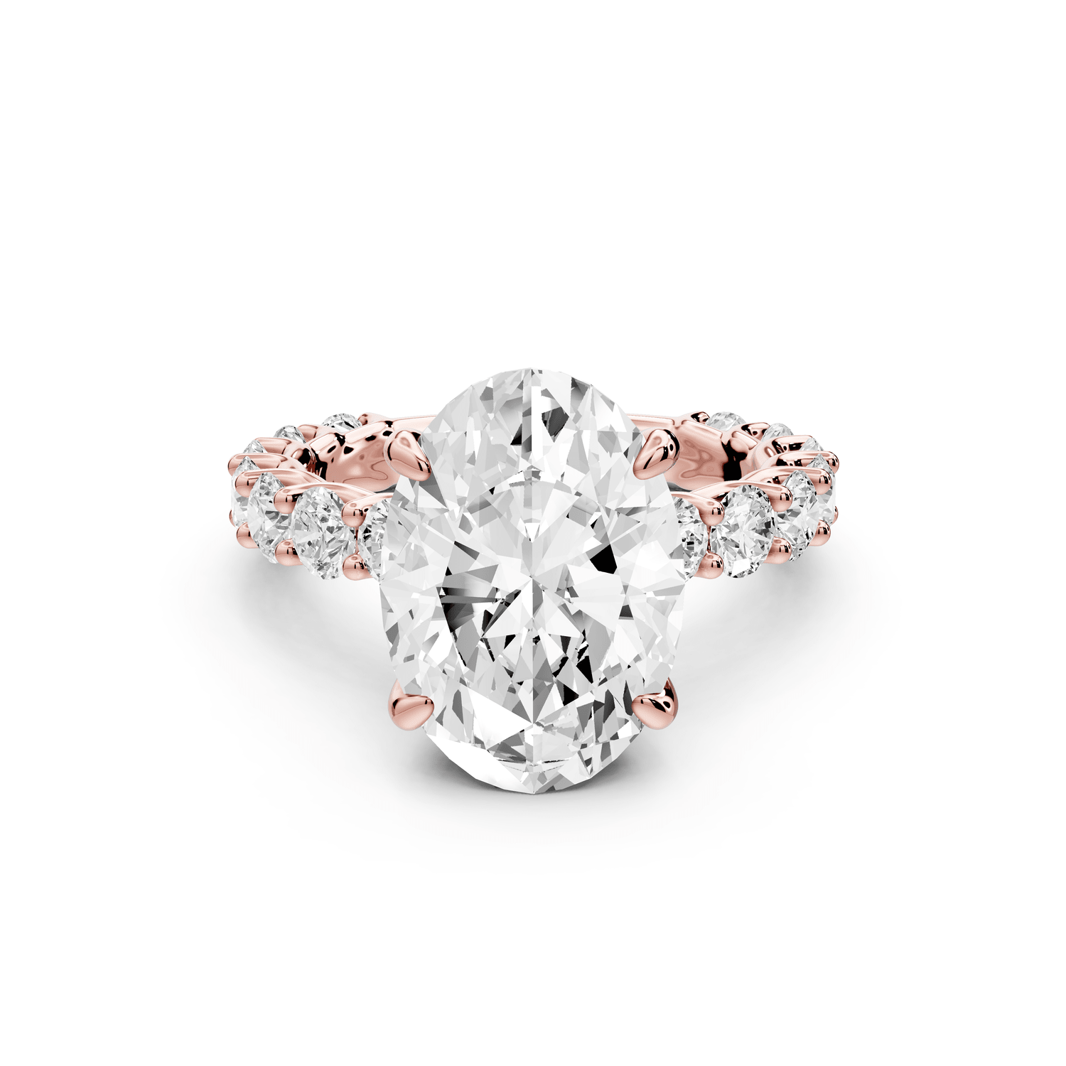 Siena - 3ct 18k rose gold oval Hidden Halo with Shared Prong Pavé Engagement Ring - Mr. Alex Jewelry