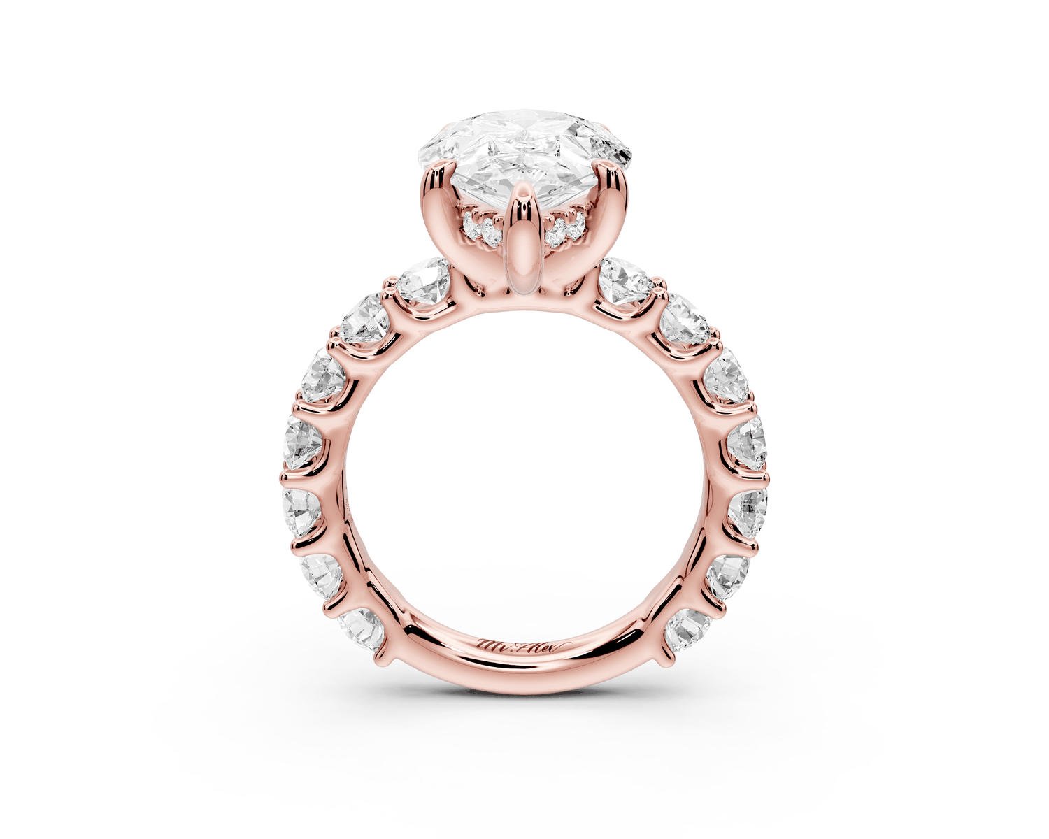 Siena - 3ct 18k rose gold pear Hidden Halo with Shared Prong Pavé Engagement Ring - Mr. Alex Jewelry