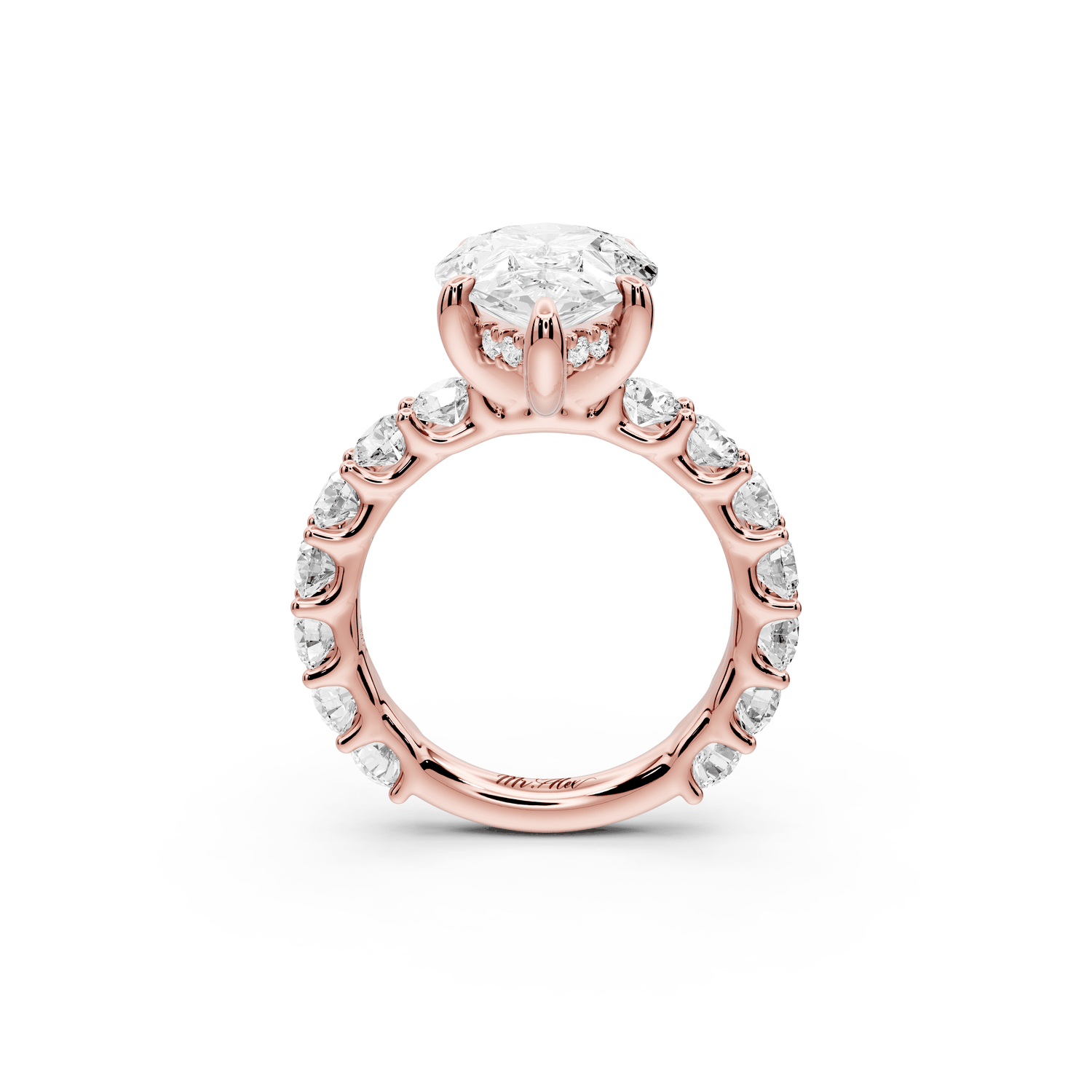 Siena - 3ct 18k rose gold pear Hidden Halo with Shared Prong Pavé Engagement Ring - Mr. Alex Jewelry