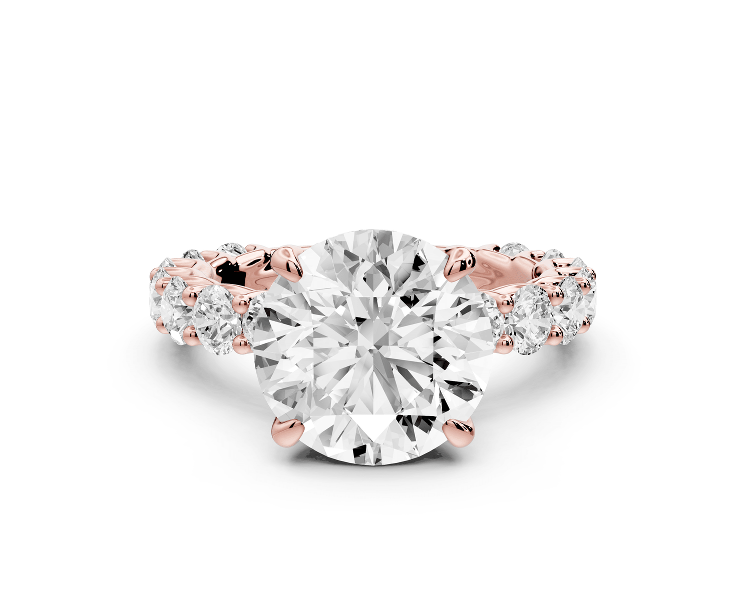 Siena - 3ct 18k rose gold round Hidden Halo with Shared Prong Pavé Engagement Ring - Mr. Alex Jewelry