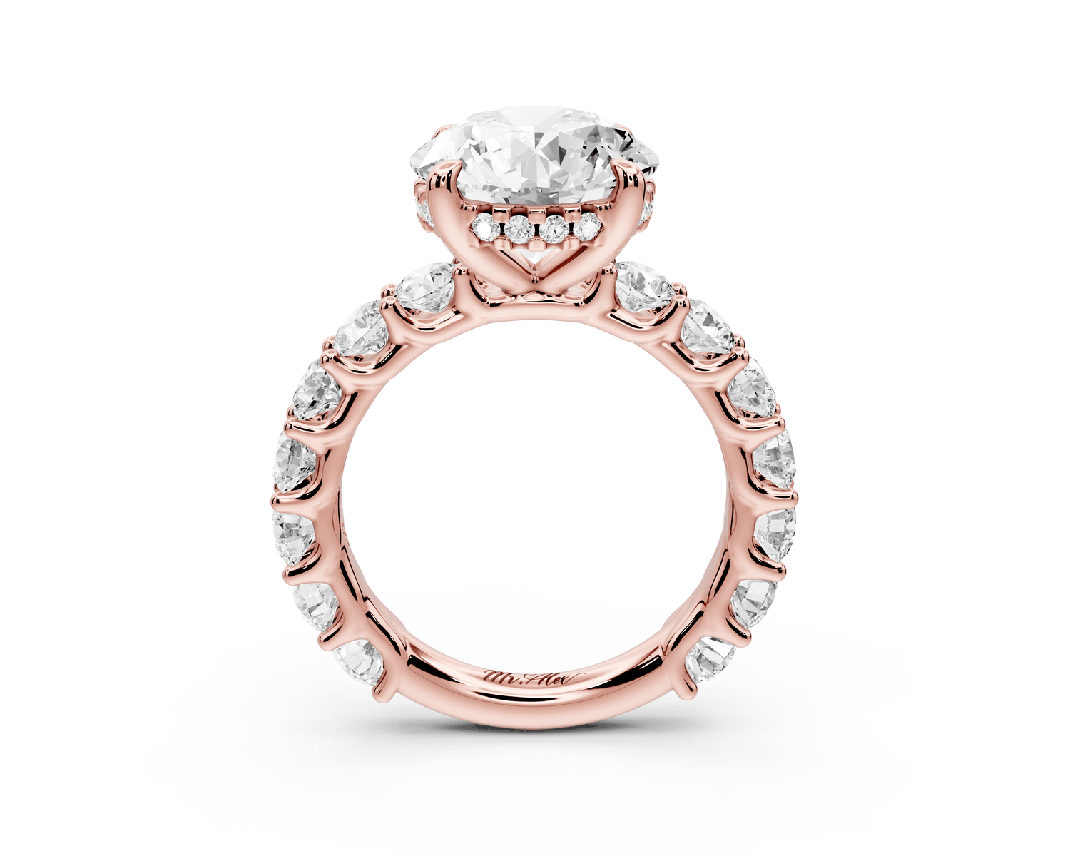 Siena - 3ct 18k rose gold round Hidden Halo with Shared Prong Pavé Engagement Ring - Mr. Alex Jewelry