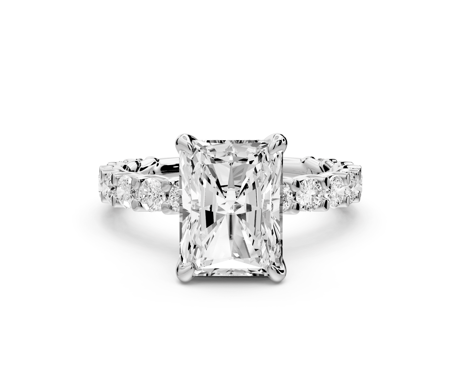 Siena - 3ct 18k white gold emerald Hidden Halo with Shared Prong Pavé Engagement Ring - Mr. Alex Jewelry