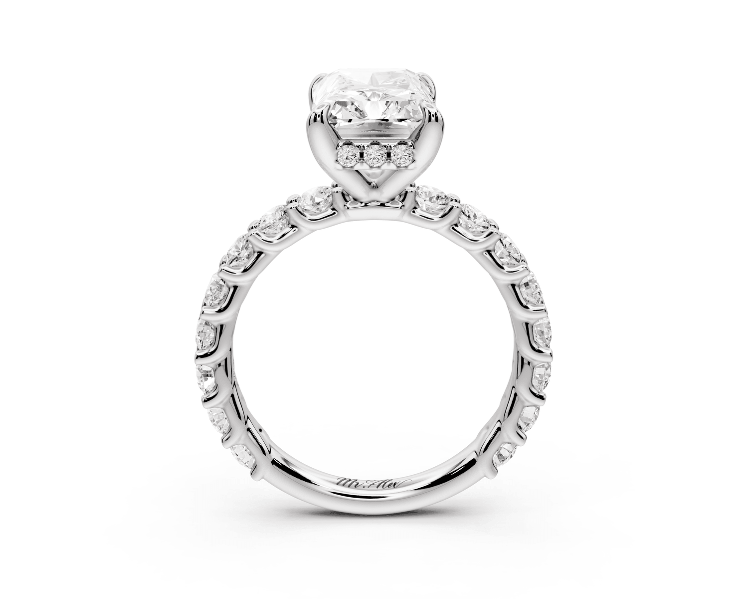 Siena - 3ct 18k white gold emerald Hidden Halo with Shared Prong Pavé Engagement Ring - Mr. Alex Jewelry
