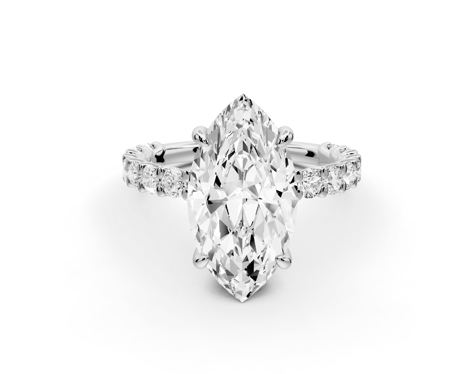 Siena - 3ct 18k white gold marquise Hidden Halo with Shared Prong Pavé Engagement Ring - Mr. Alex Jewelry