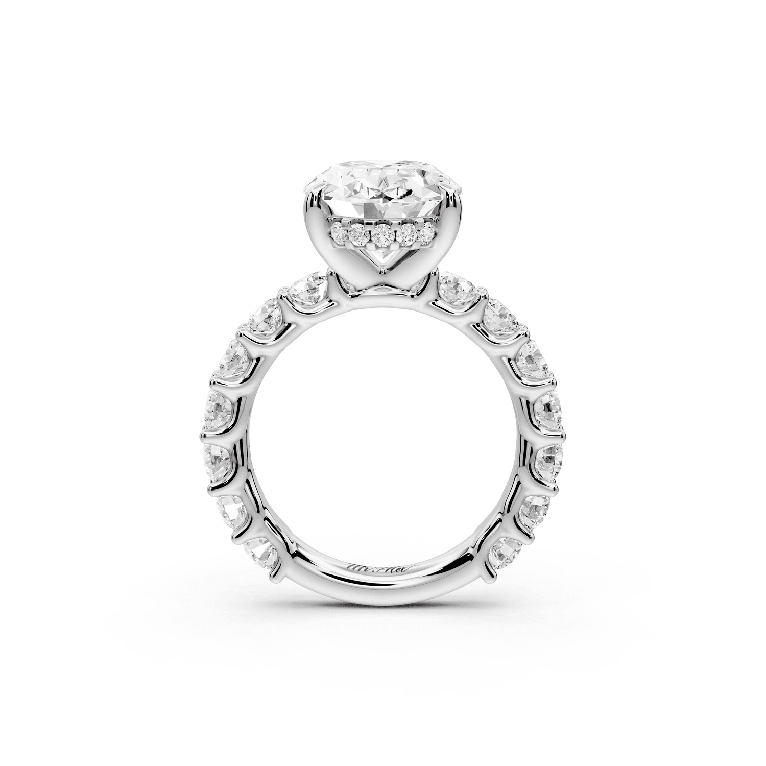 Siena - 3ct 18k white gold oval Hidden Halo with Shared Prong Pavé Engagement Ring - Mr. Alex Jewelry