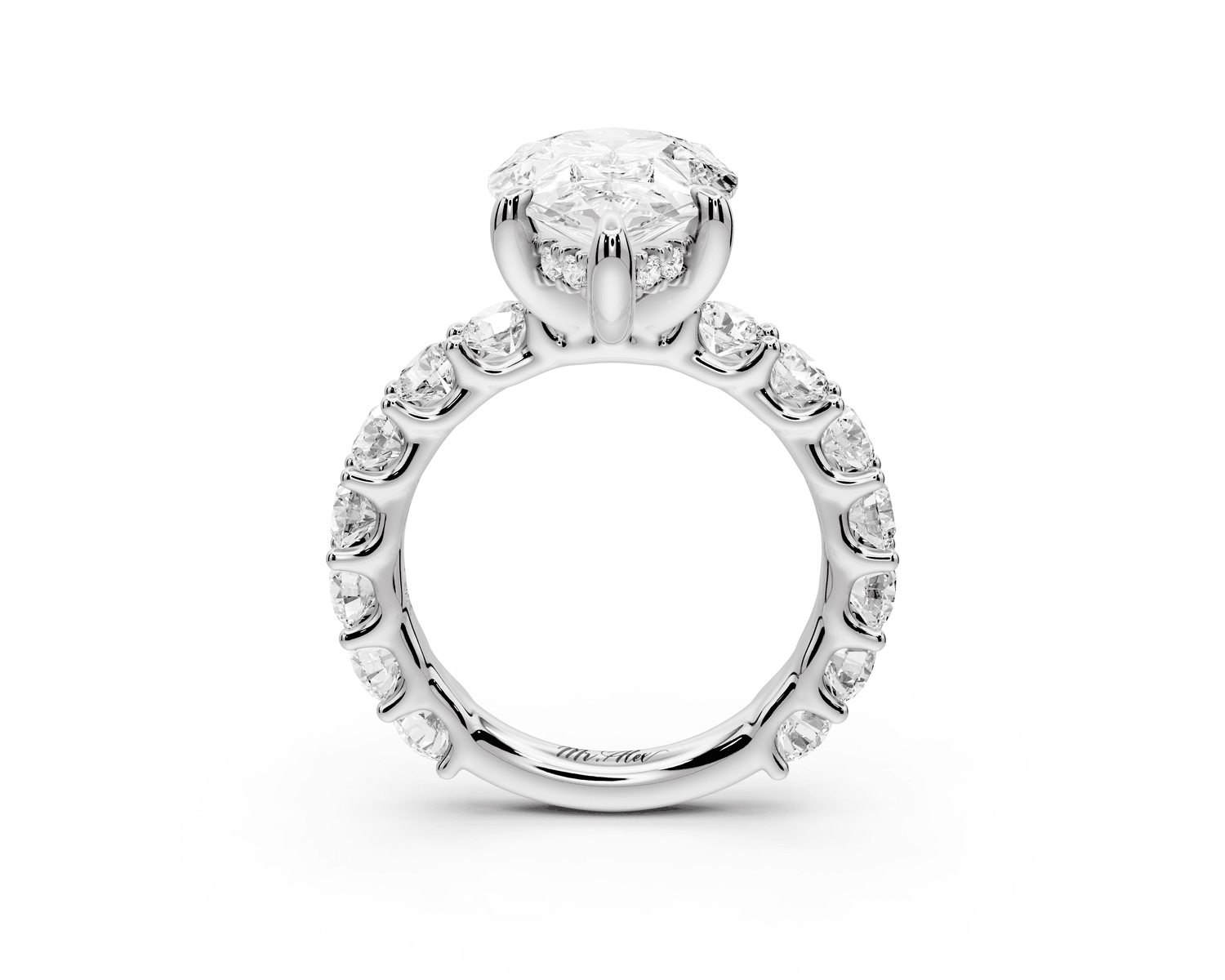 Siena - 3ct 18k white gold pear Hidden Halo with Shared Prong Pavé Engagement Ring - Mr. Alex Jewelry