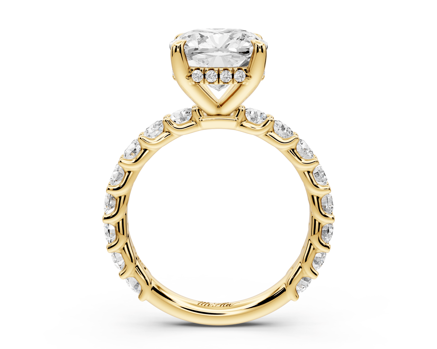 Siena - 3ct 18k yellow gold cushion Hidden Halo with Shared Prong Pavé Engagement Ring - Mr. Alex Jewelry