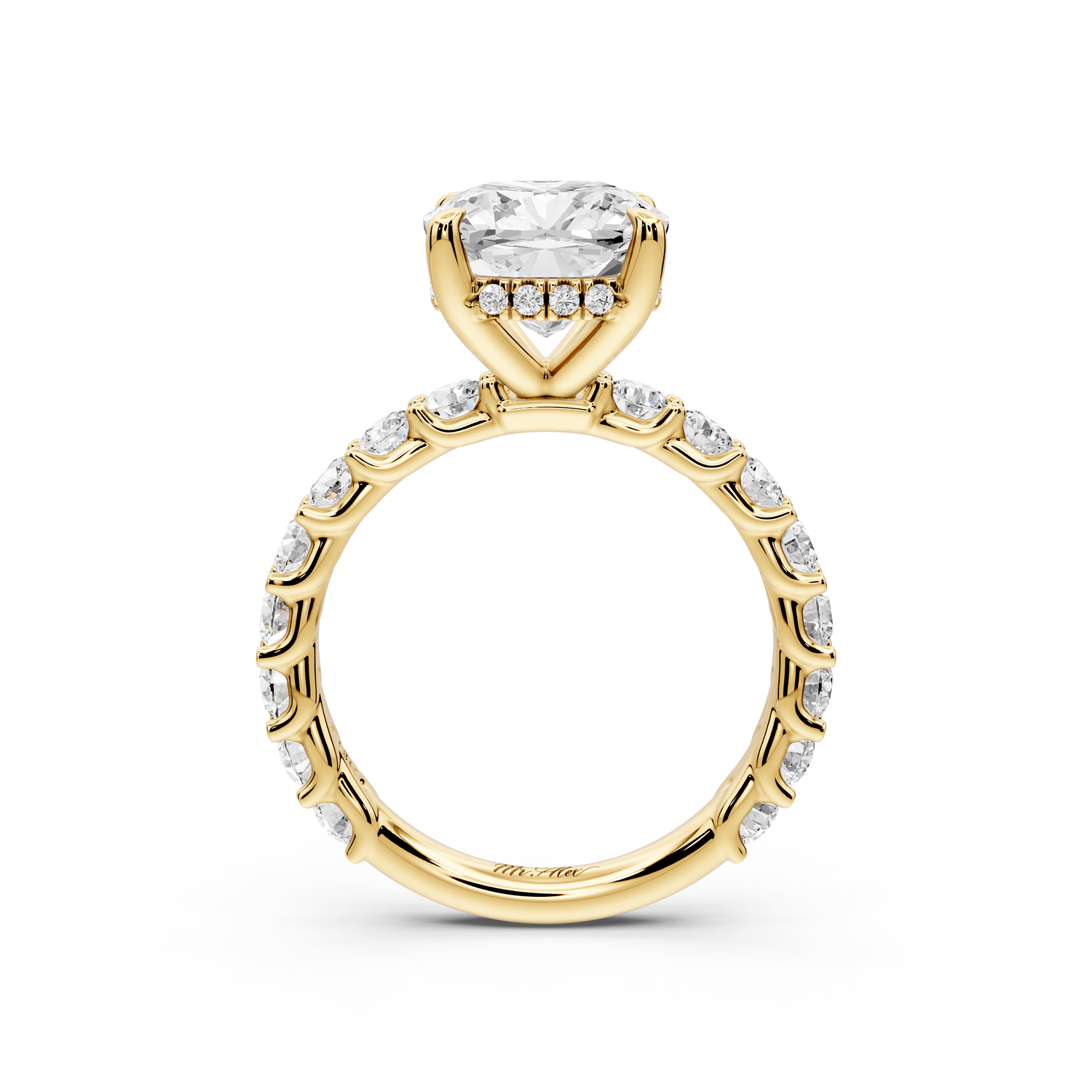 Siena - 3ct 18k yellow gold cushion Hidden Halo with Shared Prong Pavé Engagement Ring - Mr. Alex Jewelry