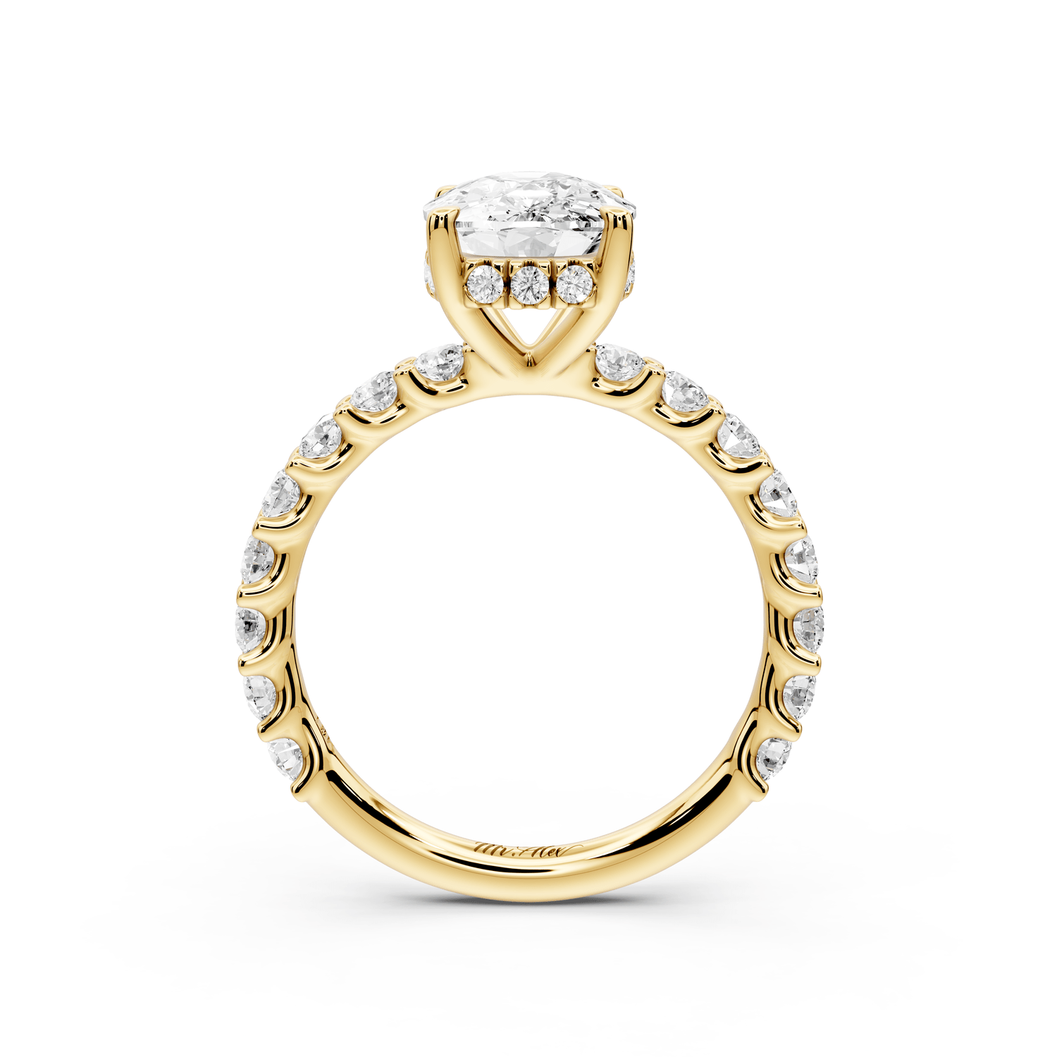 Siena - 3ct 18k yellow gold ecushion Hidden Halo with Shared Prong Pavé Engagement Ring - Mr. Alex Jewelry