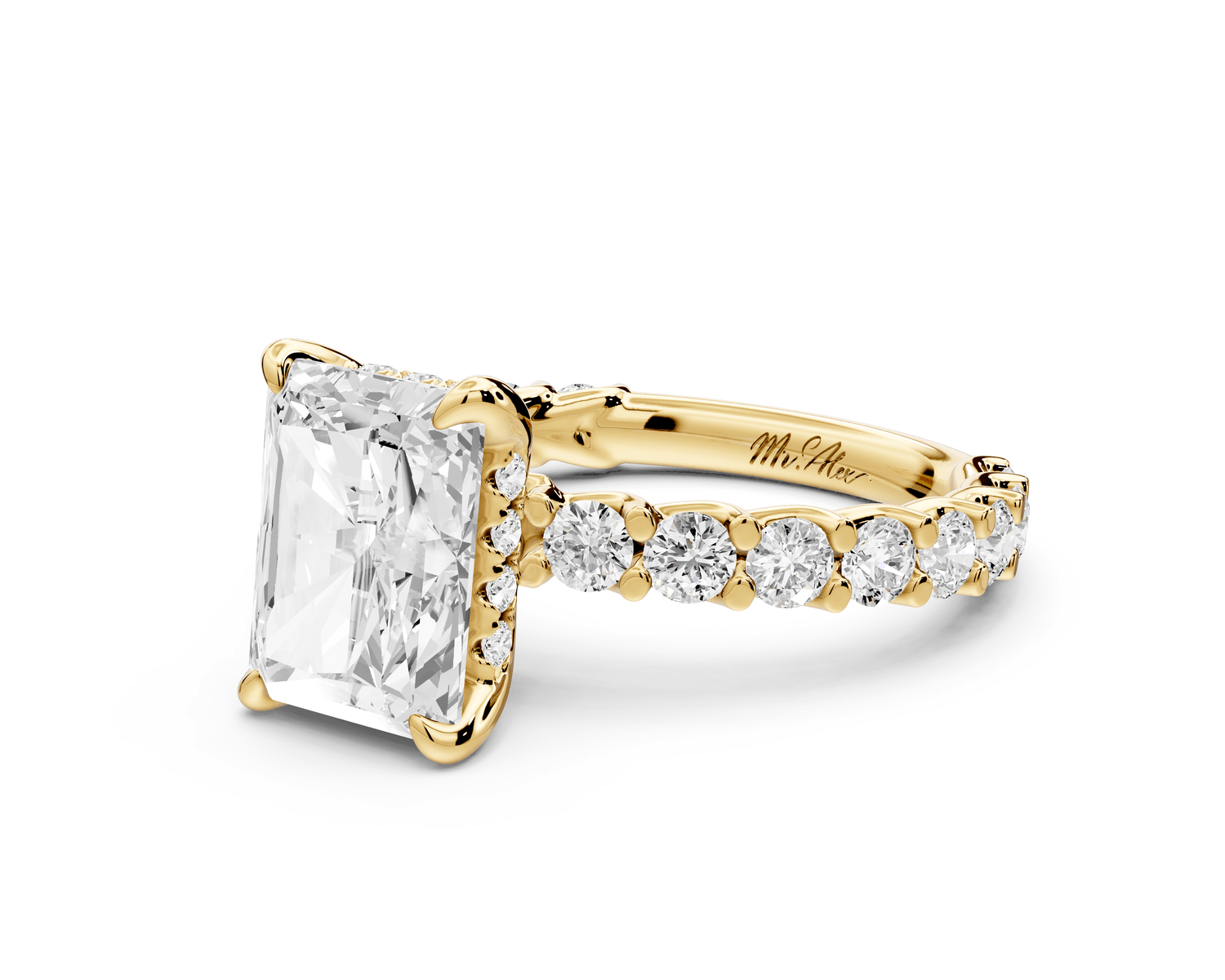 Siena - 3ct 18k yellow gold emerald Hidden Halo with Shared Prong Pavé Engagement Ring - Mr. Alex Jewelry
