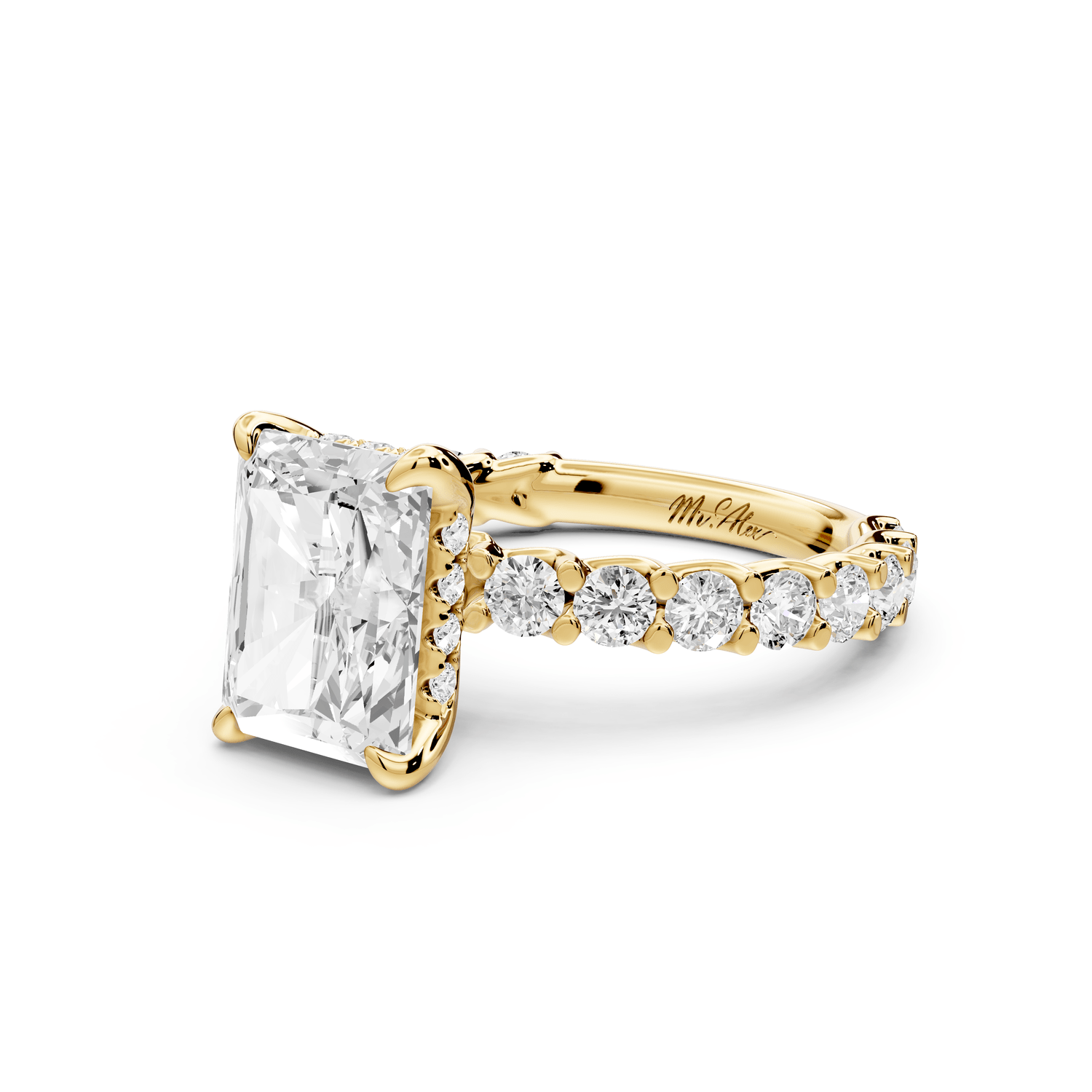Siena - 3ct 18k yellow gold emerald Hidden Halo with Shared Prong Pavé Engagement Ring - Mr. Alex Jewelry
