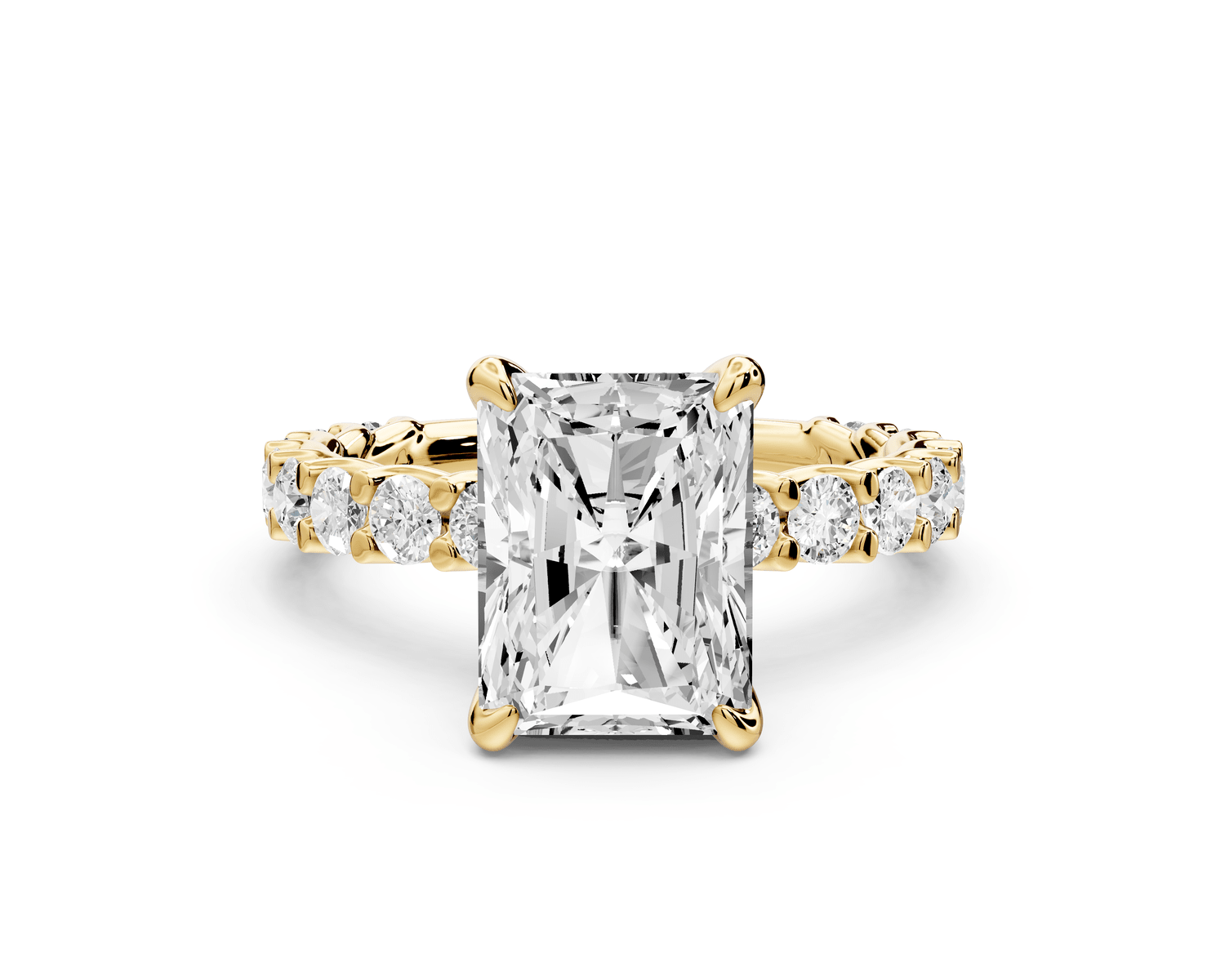 Siena - 3ct 18k yellow gold emerald Hidden Halo with Shared Prong Pavé Engagement Ring - Mr. Alex Jewelry