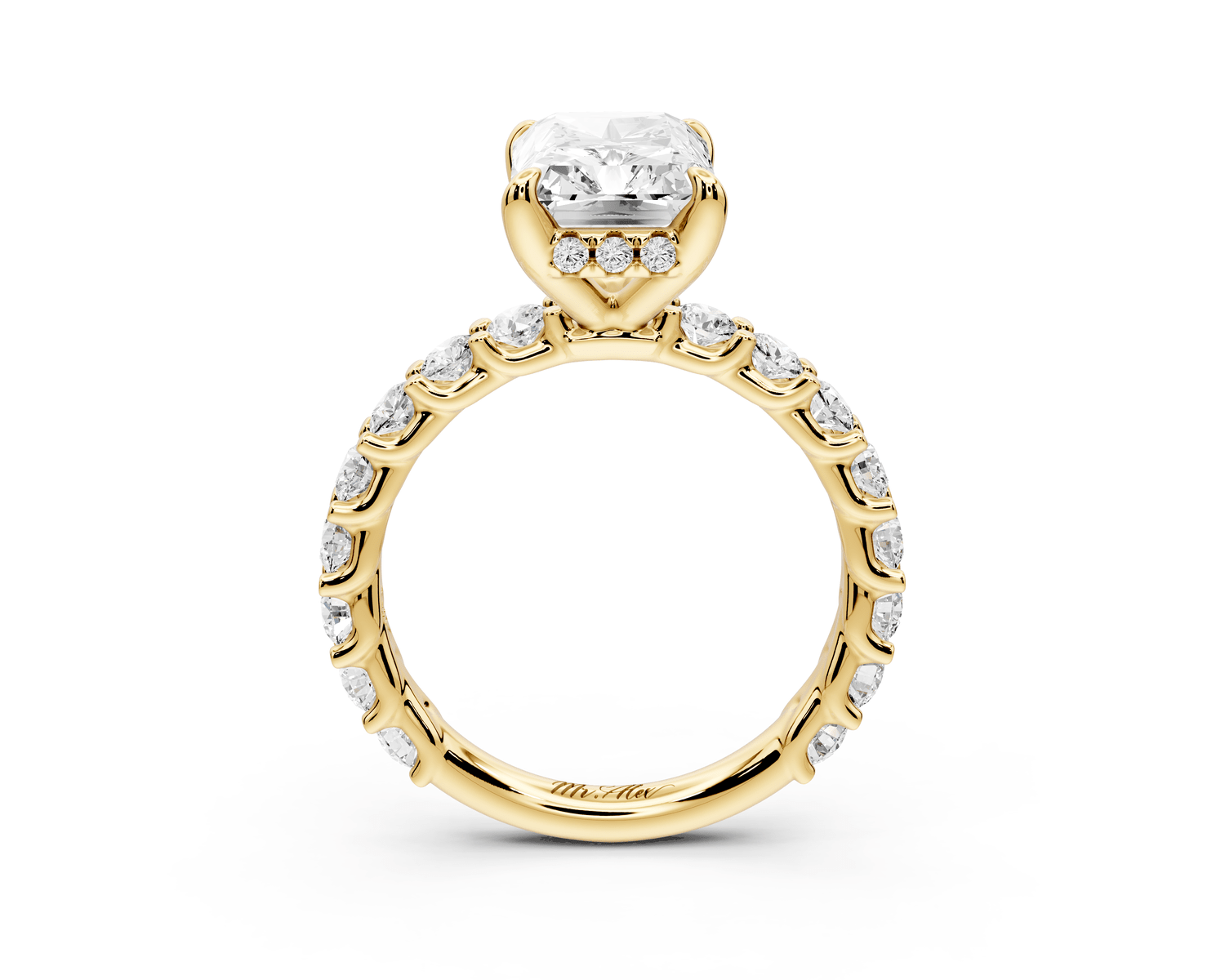 Siena - 3ct 18k yellow gold emerald Hidden Halo with Shared Prong Pavé Engagement Ring - Mr. Alex Jewelry