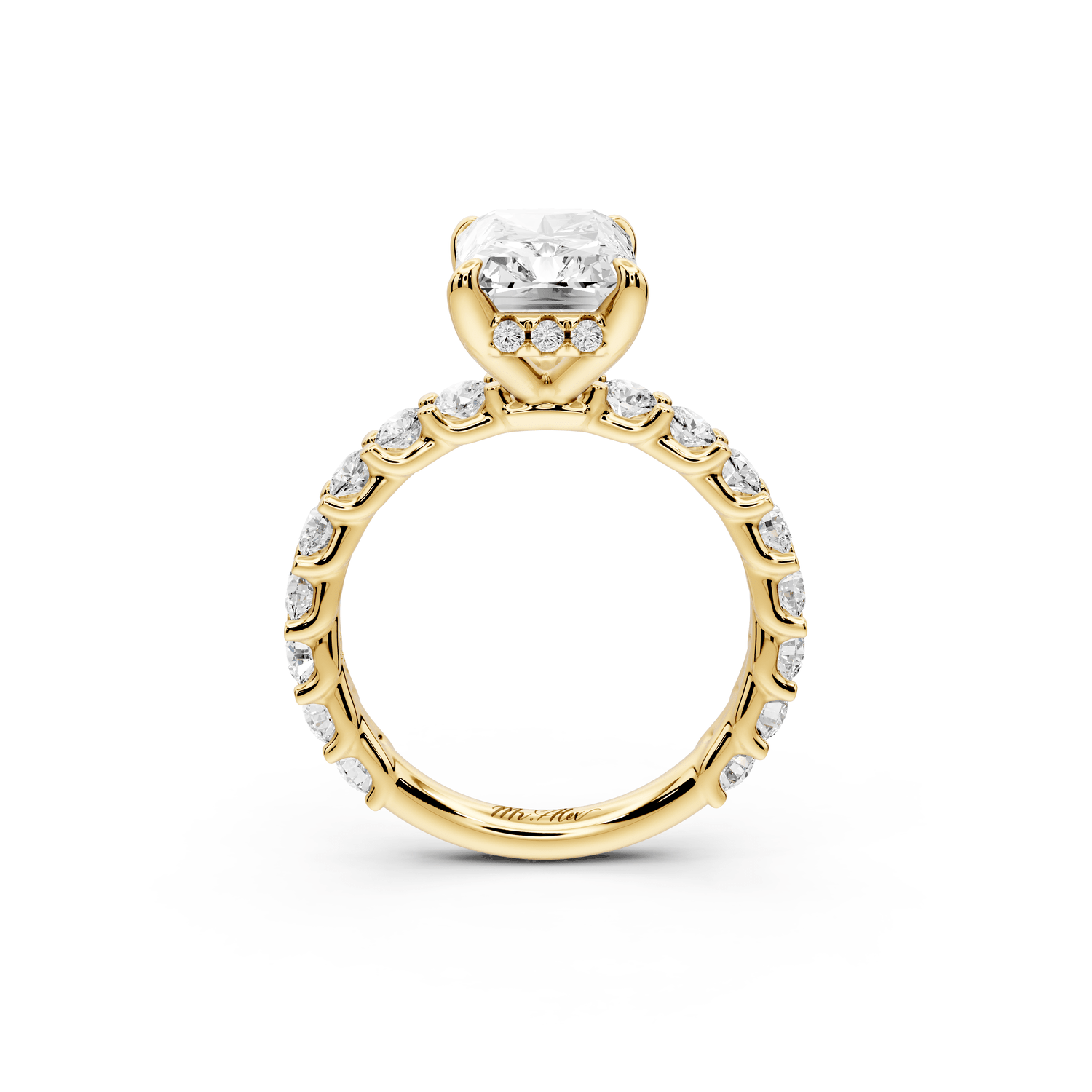 Siena - 3ct 18k yellow gold emerald Hidden Halo with Shared Prong Pavé Engagement Ring - Mr. Alex Jewelry