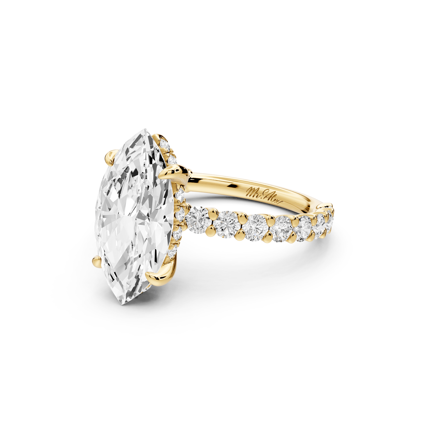 Siena - 3ct 18k yellow gold marquise Hidden Halo with Shared Prong Pavé Engagement Ring - Mr. Alex Jewelry