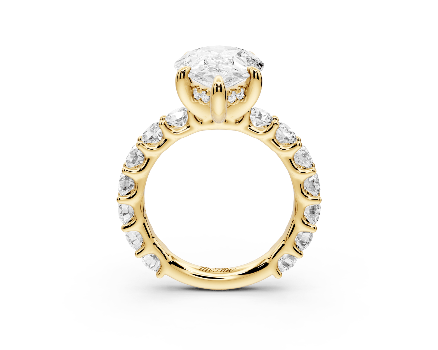 Siena - 3ct 18k yellow gold pear Hidden Halo with Shared Prong Pavé Engagement Ring - Mr. Alex Jewelry