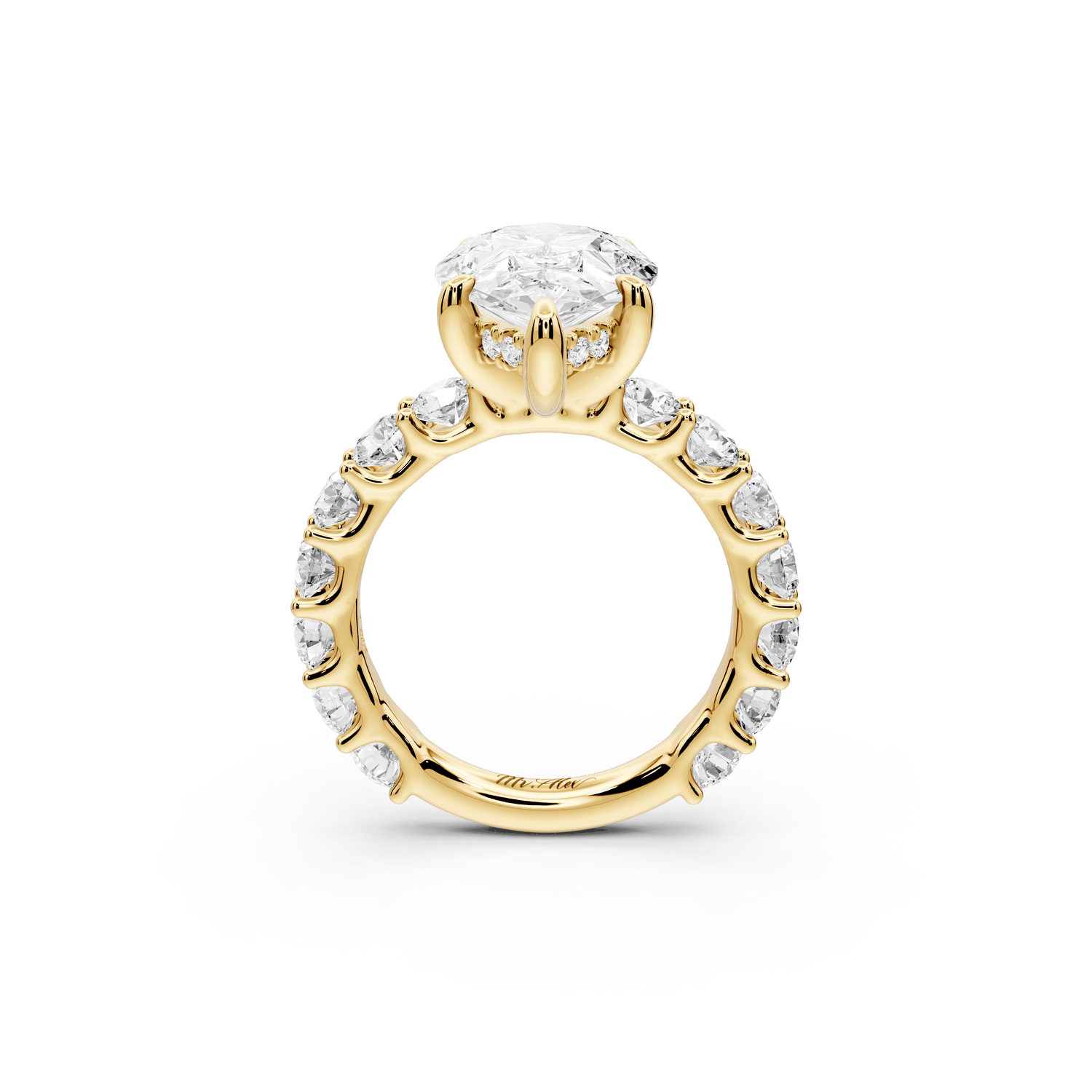 Siena - 3ct 18k yellow gold pear Hidden Halo with Shared Prong Pavé Engagement Ring - Mr. Alex Jewelry