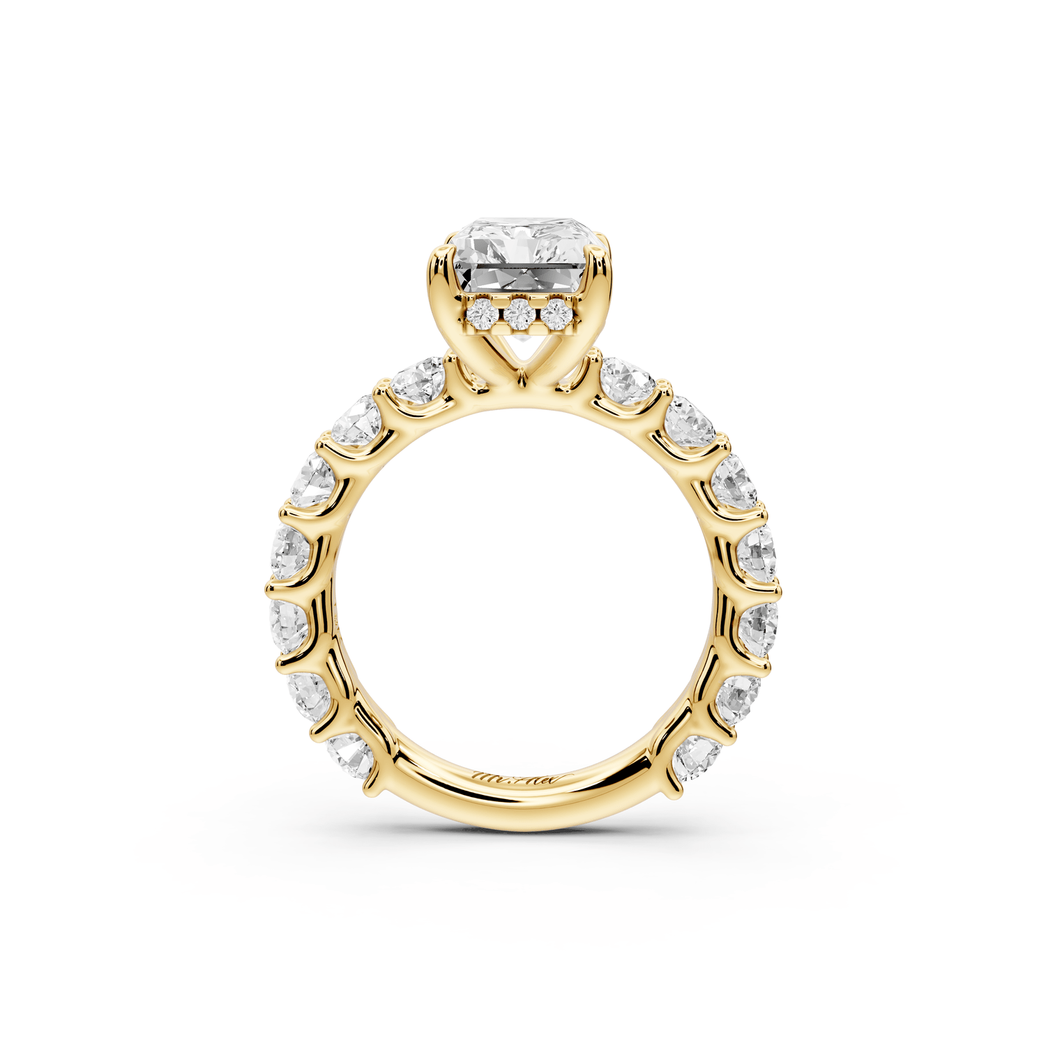 Siena - 3ct 18k yellow gold radiant Hidden Halo with Shared Prong Pavé Engagement Ring - Mr. Alex Jewelry