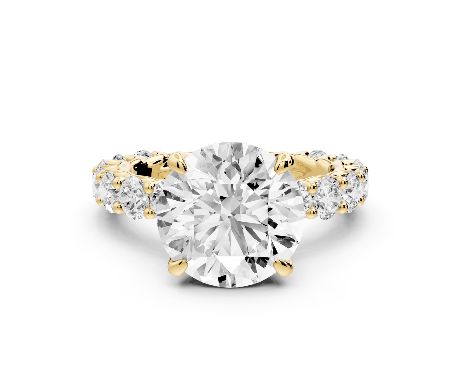 Siena - 3ct 18k yellow gold round Hidden Halo with Shared Prong Pavé Engagement Ring - Mr. Alex Jewelry