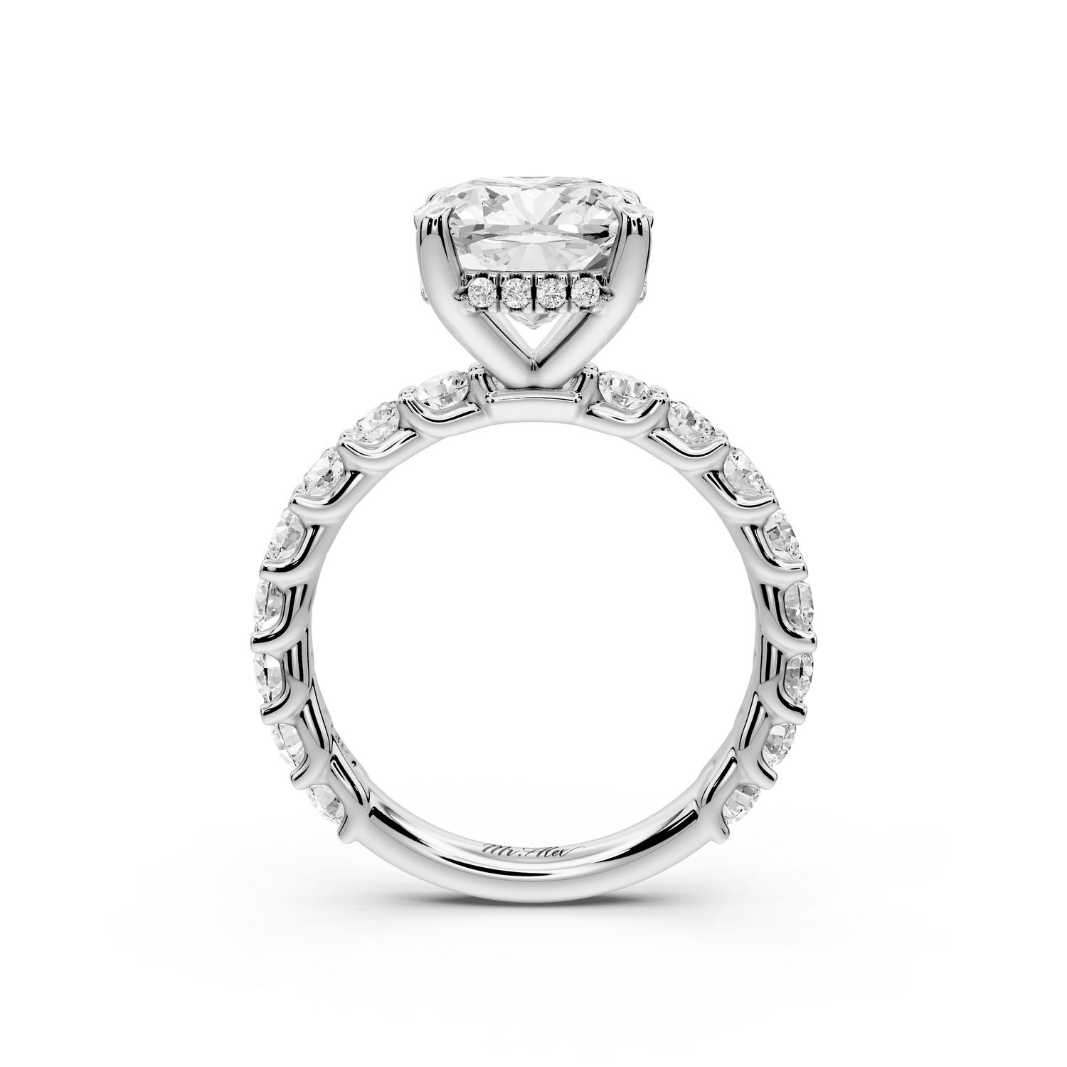 Siena - 3ct platinum cushion Hidden Halo with Shared Prong Pavé Engagement Ring - Mr. Alex Jewelry
