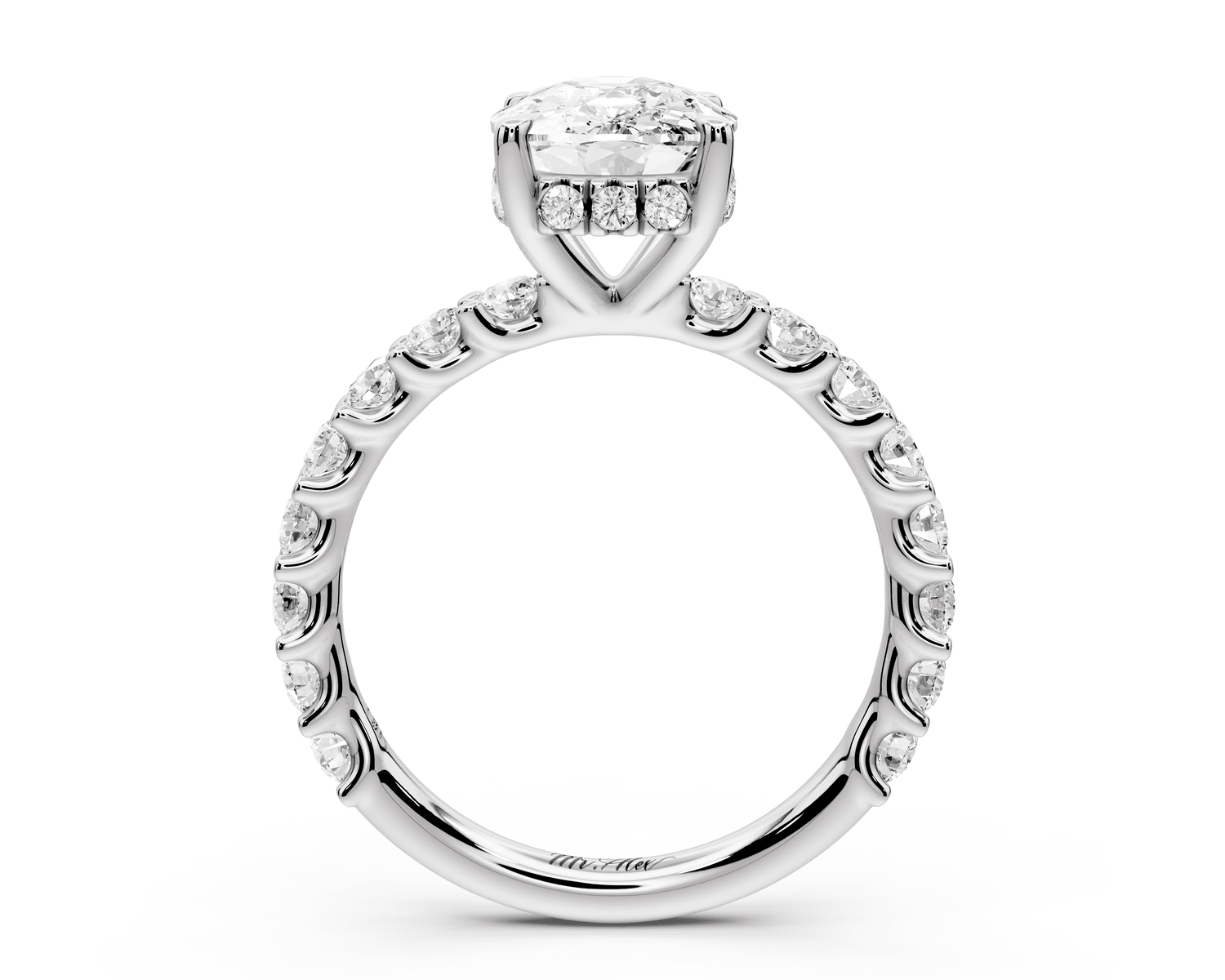 Siena - 3ct platinum ecushion Hidden Halo with Shared Prong Pavé Engagement Ring - Mr. Alex Jewelry