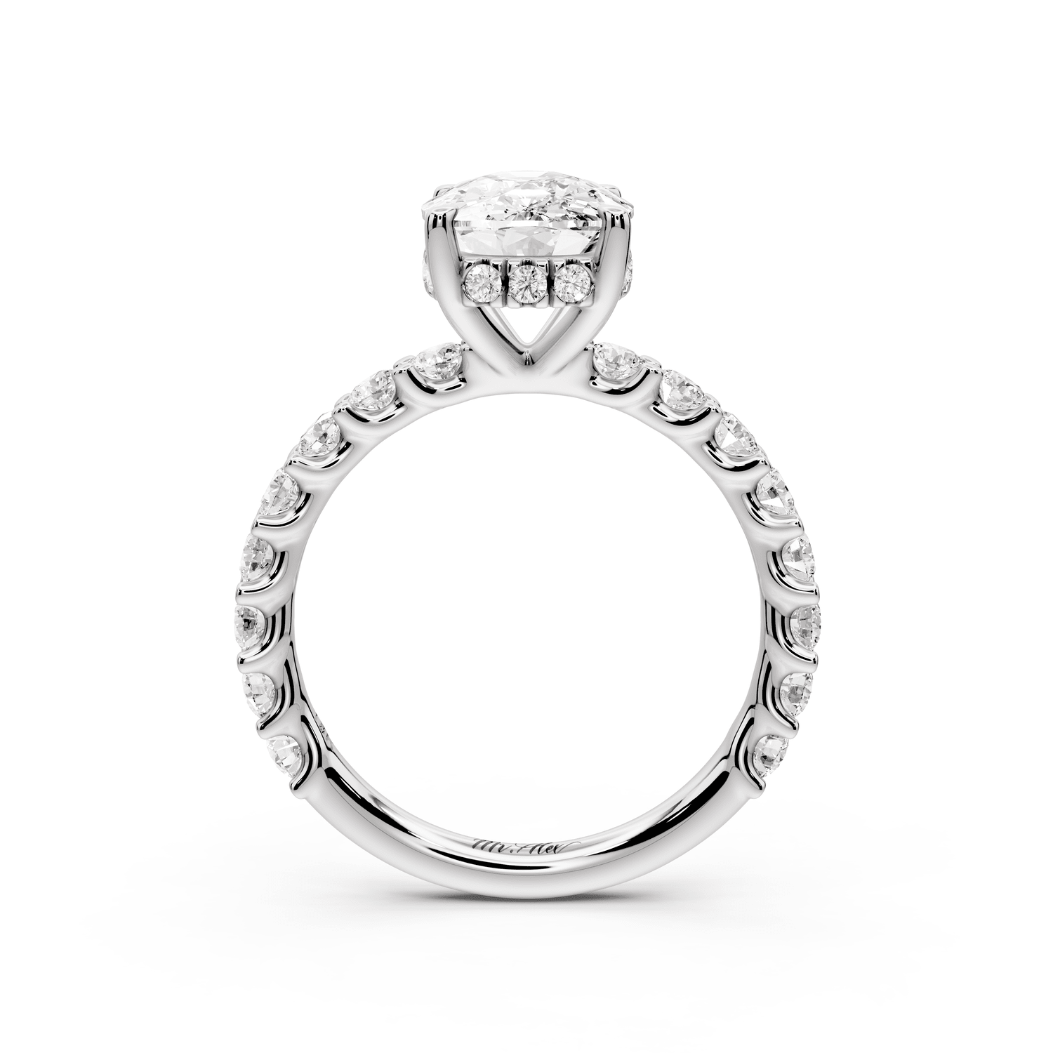 Siena - 3ct platinum ecushion Hidden Halo with Shared Prong Pavé Engagement Ring - Mr. Alex Jewelry