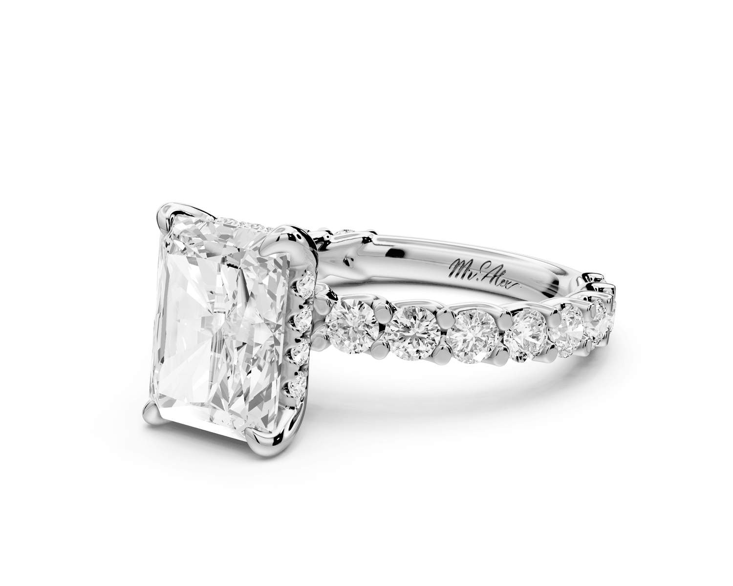 Siena - 3ct platinum emerald Hidden Halo with Shared Prong Pavé Engagement Ring - Mr. Alex Jewelry