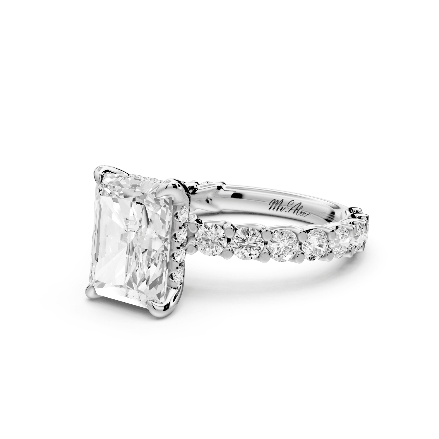 Siena - 3ct platinum emerald Hidden Halo with Shared Prong Pavé Engagement Ring - Mr. Alex Jewelry