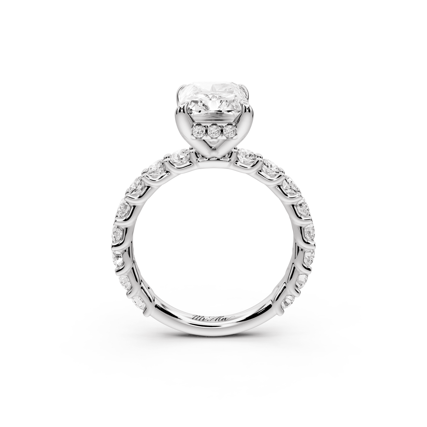 Siena - 3ct platinum emerald Hidden Halo with Shared Prong Pavé Engagement Ring - Mr. Alex Jewelry