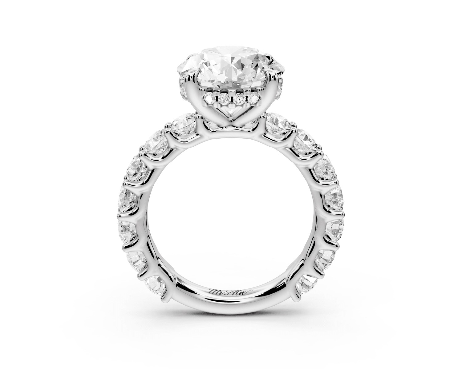 Siena - 3ct platinum round Hidden Halo with Shared Prong Pavé Engagement Ring - Mr. Alex Jewelry