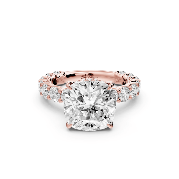 Siena - 4ct 14k rose gold cushion Hidden Halo with Shared Prong Pavé Engagement Ring - Mr. Alex Jewelry