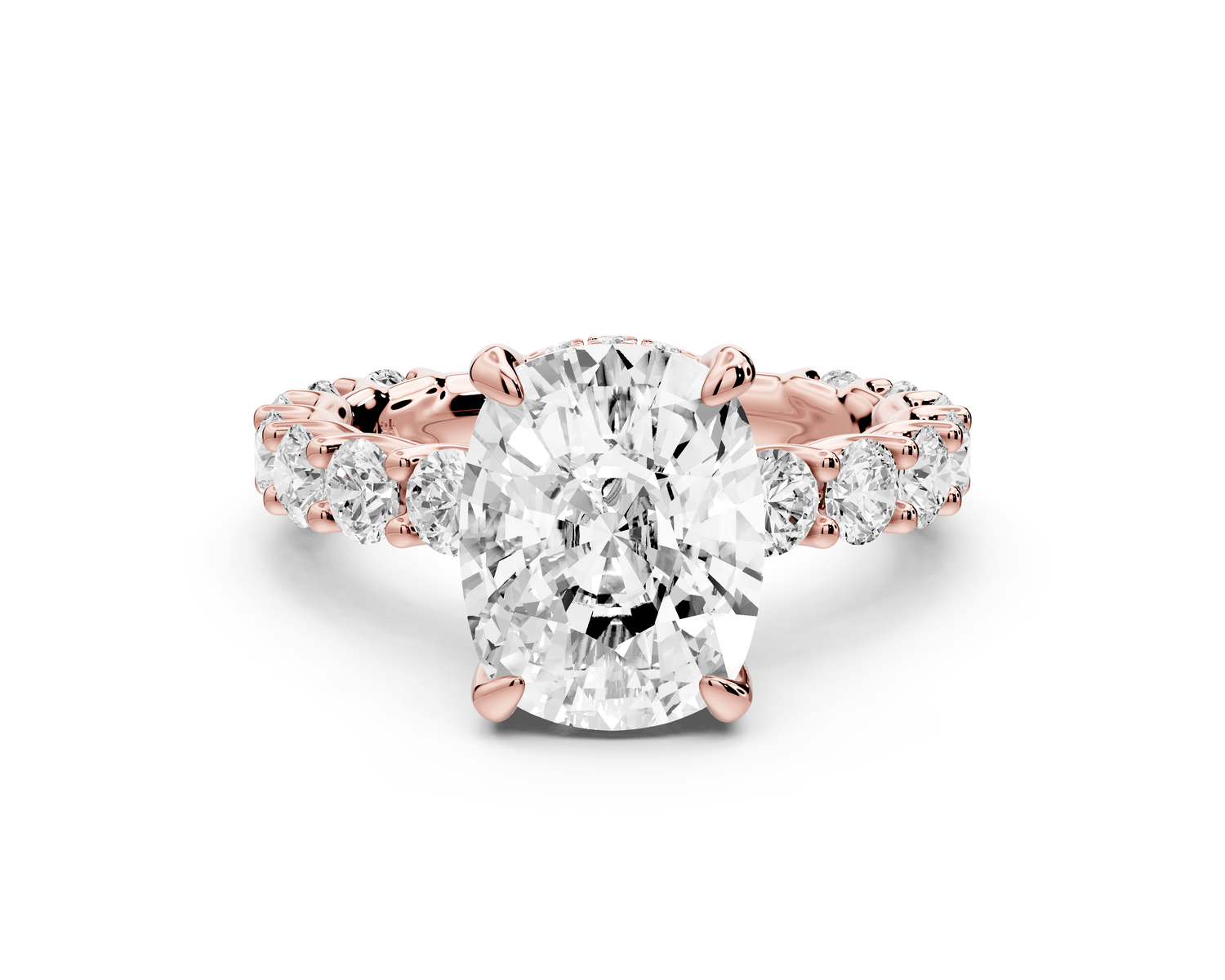 Siena - 4ct 14k rose gold ecushion Hidden Halo with Shared Prong Pavé Engagement Ring - Mr. Alex Jewelry