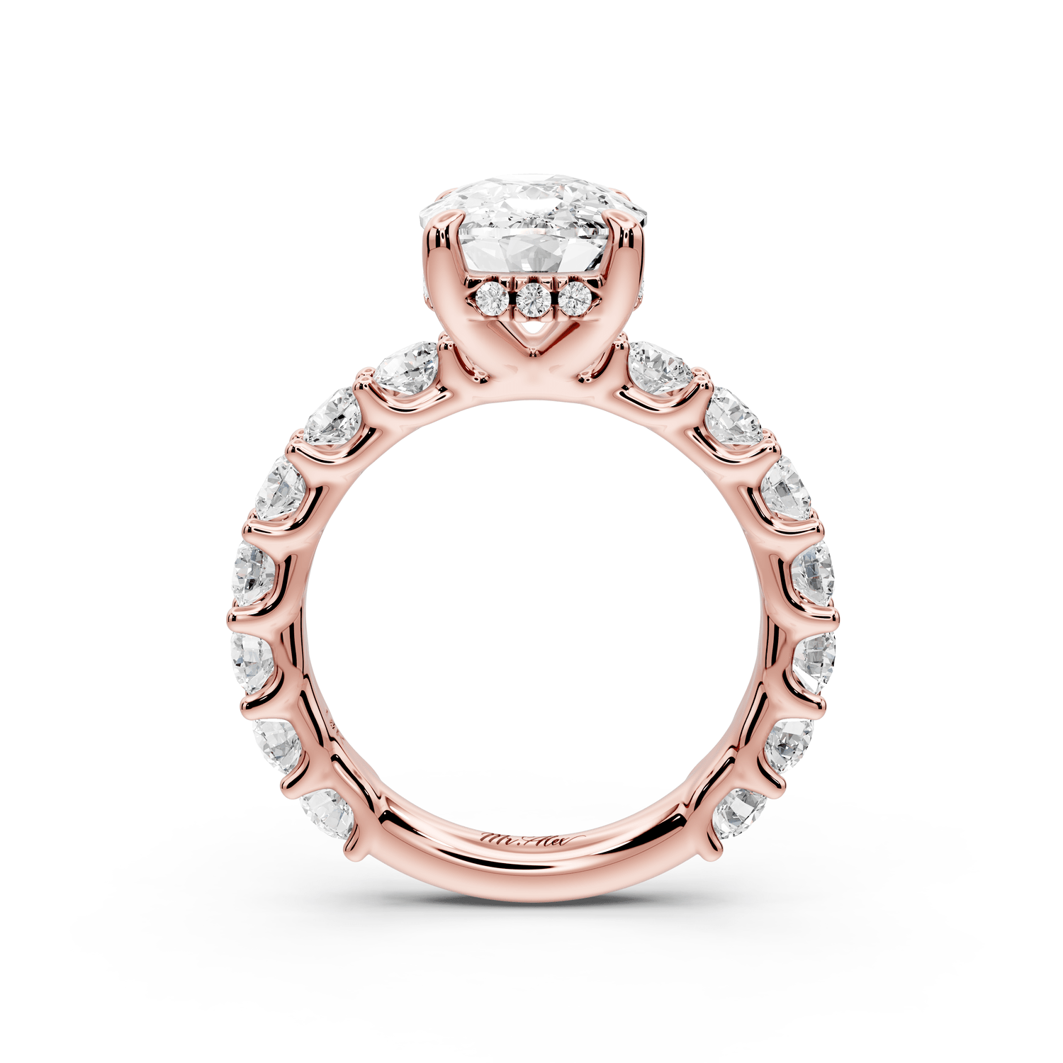 Siena - 4ct 14k rose gold ecushion Hidden Halo with Shared Prong Pavé Engagement Ring - Mr. Alex Jewelry