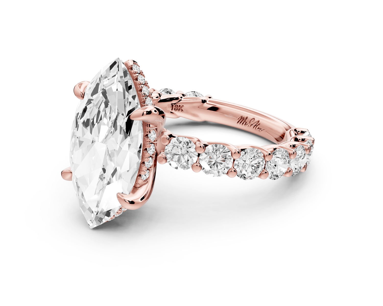Siena - 4ct 14k rose gold marquise Hidden Halo with Shared Prong Pavé Engagement Ring - Mr. Alex Jewelry