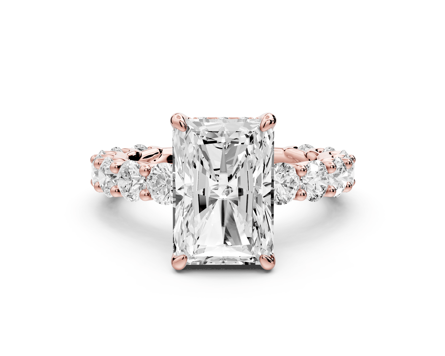 Siena - 4ct 14k rose gold radiant Hidden Halo with Shared Prong Pavé Engagement Ring - Mr. Alex Jewelry