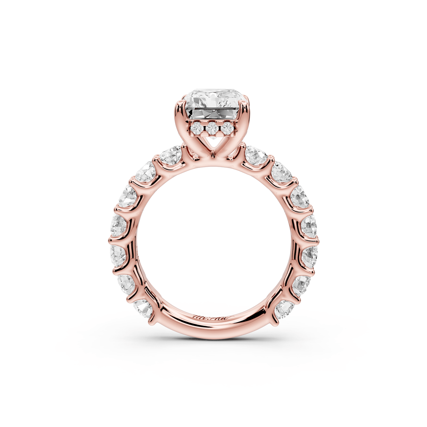 Siena - 4ct 14k rose gold radiant Hidden Halo with Shared Prong Pavé Engagement Ring - Mr. Alex Jewelry