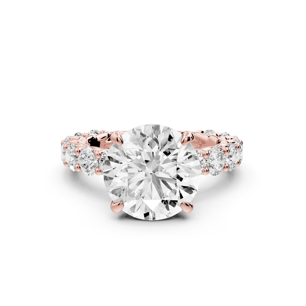 Siena - 4ct 14k rose gold round Hidden Halo with Shared Prong Pavé Engagement Ring - Mr. Alex Jewelry