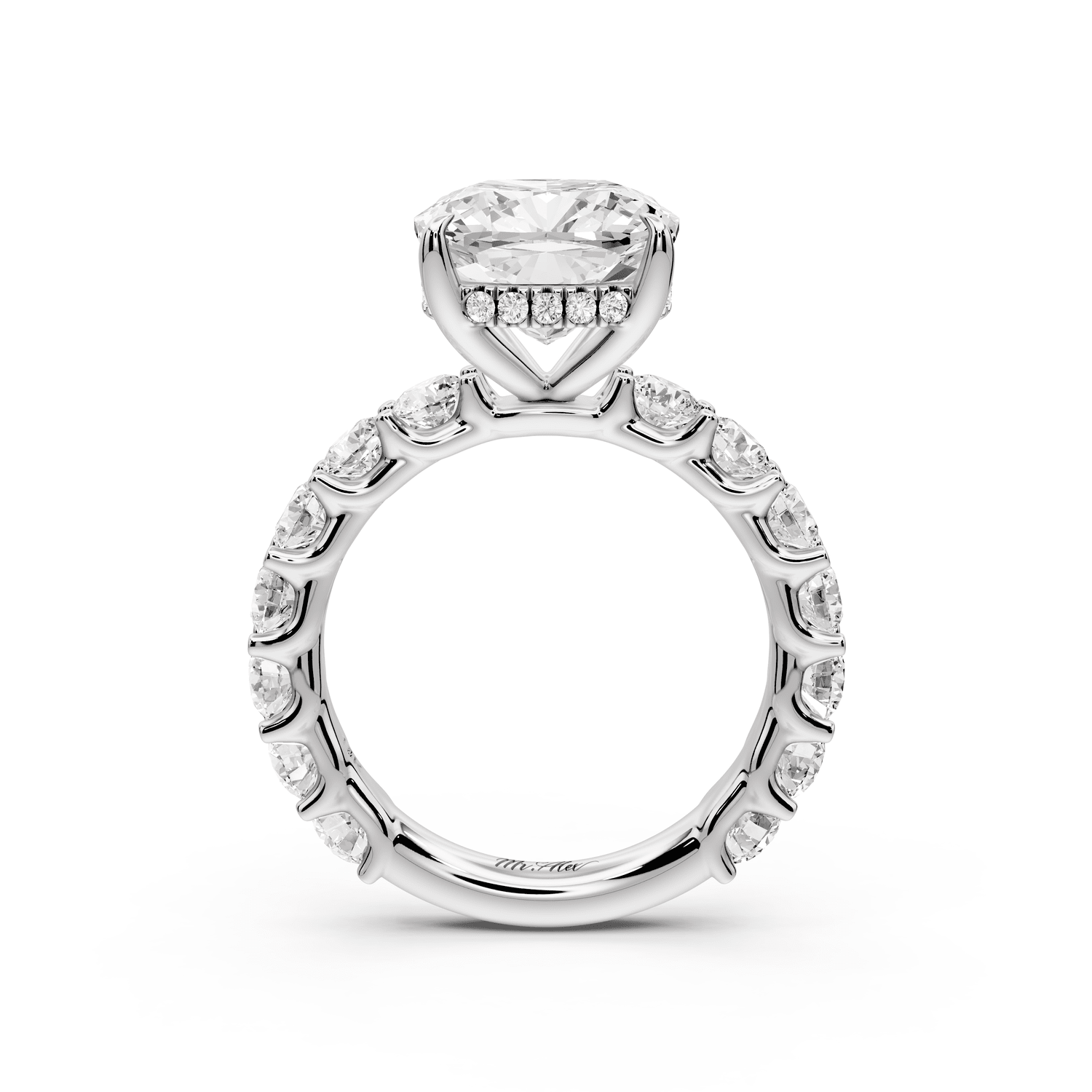 Siena - 4ct 14k white gold cushion Hidden Halo with Shared Prong Pavé Engagement Ring - Mr. Alex Jewelry