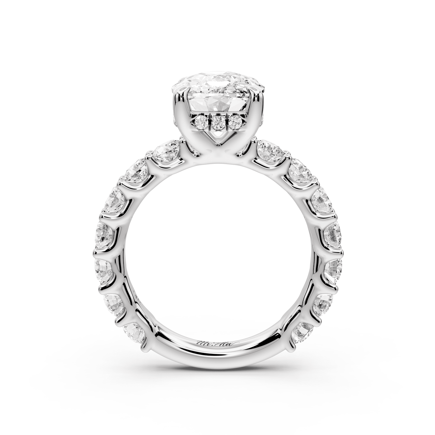 Siena - 4ct 14k white gold ecushion Hidden Halo with Shared Prong Pavé Engagement Ring - Mr. Alex Jewelry